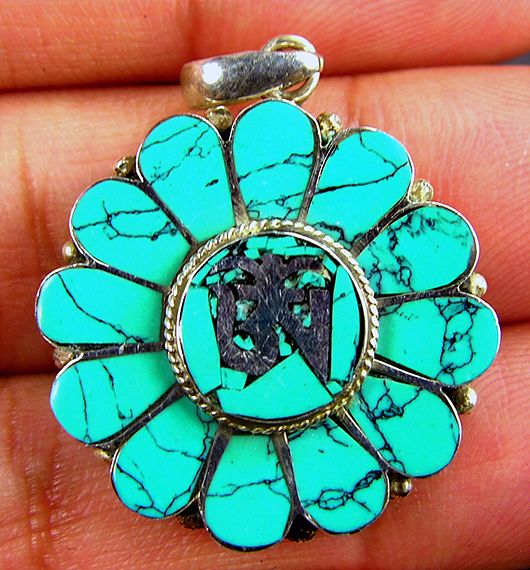 Handmade Tibetan Turquoise OM Pendant Tibetan Pendant