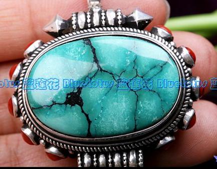 Handmade Tibetan Turquoise Prayer Box Pendant