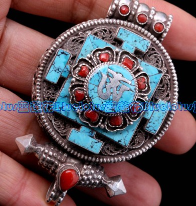 Handmade Turquoise Buddhist Prayer Box Pendant