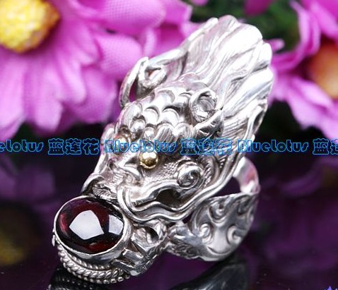 Nepalese Handmade Ring Nepal Garnet Stone Dragon Ring