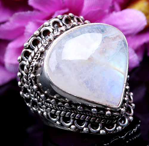 Nepalese Moonstone Ring Tibetan Handmade Ring