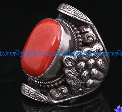 Tibetan Coral Sterling Silver Ring Handmade Ring
