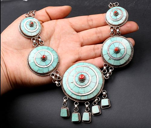 Tibetan Flower Necklace Tibetan Turquoise Necklace