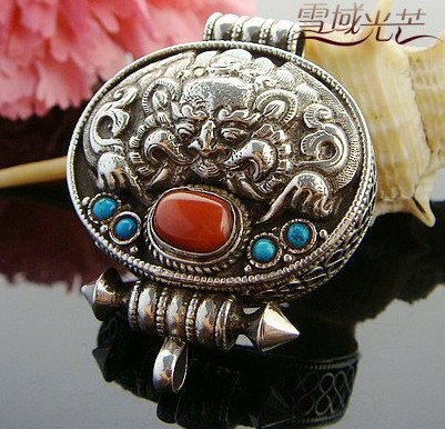 Tibetan Gau Pendant Turquoise Coral Prayer Box Pendant