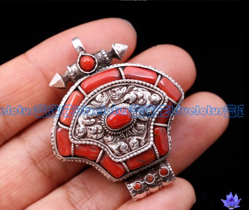 Tibetan Handmade Gau Box Pendant Tibetan Coral Pendant