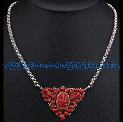 Tibetan Handmade Red Coral Ganesh Buddha Necklace