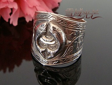 Tibetan Handmade Ring Tibetan Buddhist Symbol Ring - Double Fish