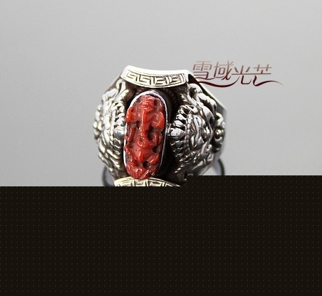 Tibetan Handmade Ring Tibetan Sterling Silver Coral Garnesh Ring
