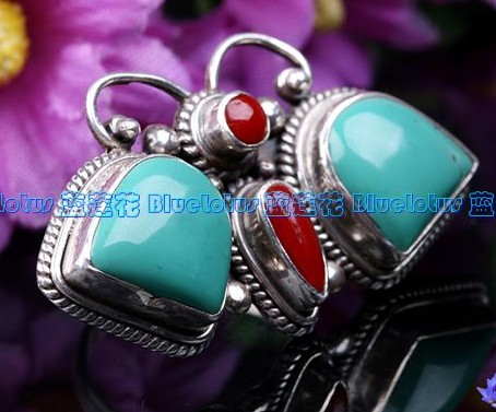 Tibetan Handmade Ring Tibetan Sterling Silver Turquoise Butterfly Ring