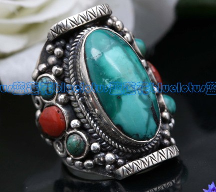 Tibetan Handmade Ring Tibetan Turquoise Coral Ring