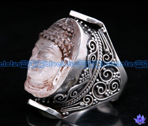 Tibetan Handmade Sterling Silver Crystal Sakyamuni Ring