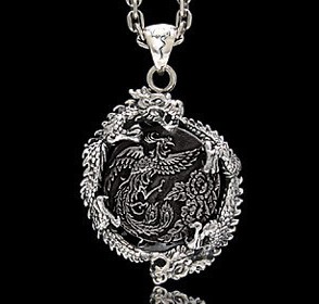 Tibetan Handmade Sterling Silver Dragon & Phoenix Lucky Pendant