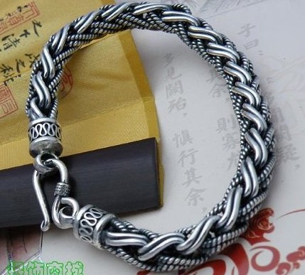 Nepal Handmade Sterling Silver Longevity Bracelet