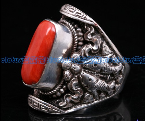 Tibetan Handmade Sterling Silver Red Coral Ring