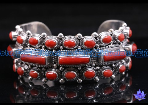 Tibetan Handmade Tibetan Red Coral Sterling Silver Bracelet