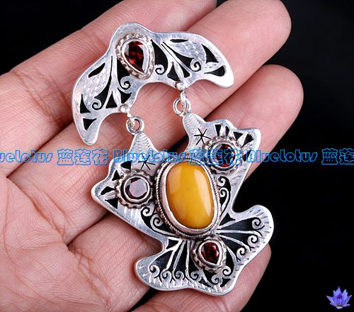 Tibetan Mila Amber Pendant Handmade Tibetan Pendant