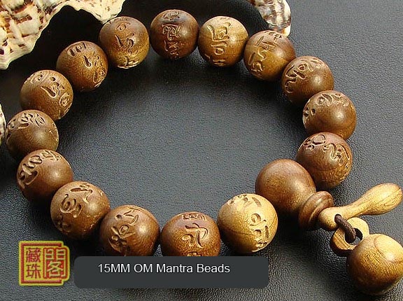 Tibetan Natural Camphorwood OM Mantra Mala Beads Bracelet