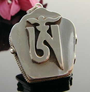 Tibetan OM Gau Box Pendant Tibetan Stirling Silver Pendant