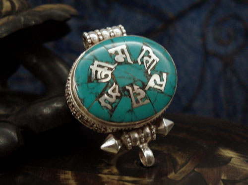 Tibetan OM Mantra Gau Box Pendant Handmade Turquoise Pendant