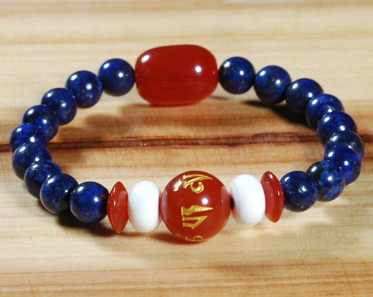 Tibetan OM Mantra Lapis Lazuli Malas Beads Bracelet