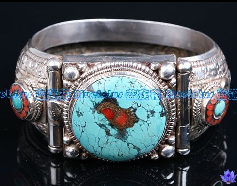 Tibetan Old Sterling Bracelet Handmade Sterling Turquoise Coral Bracelet