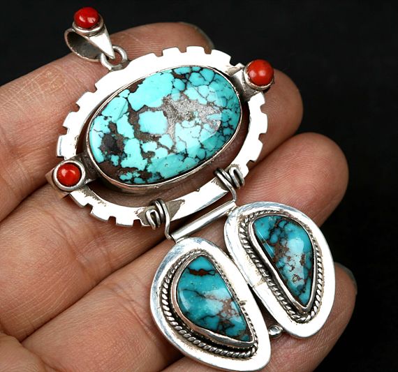 Tibetan Old Turquoise Pendant Handmade Tibetan Pendant