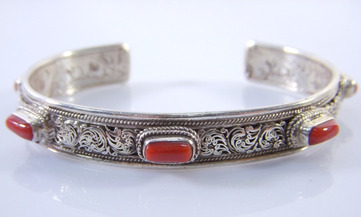 Tibetan Red Coral Bracelet Handmade Tibetan Sterling Silver Bracelet