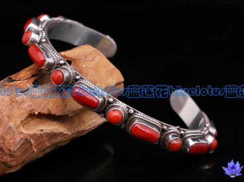 Tibetan Sterling Bracelet Tibetan Handmade Red Coral Bracelet