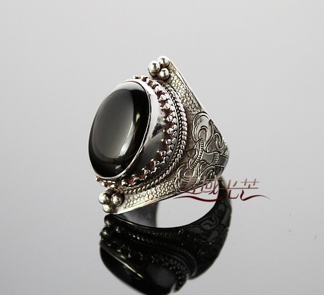 Tibetan Sterling Silver Ring Handmade Onyx Ring