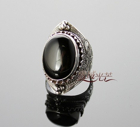Tibetan Sterling Silver Ring Handmade Onyx Ring