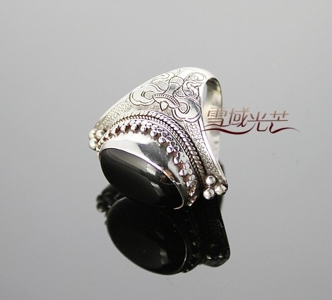 Tibetan Sterling Silver Ring Handmade Onyx Ring
