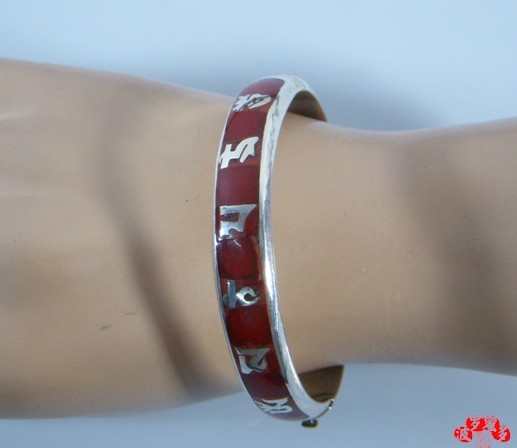 Tibetan Tibetan OM Mantra Bracelet Tibetan Sterling Silver Red Coral Bracelet