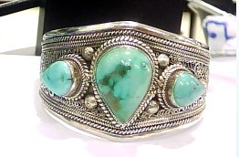 Tibetan Turquoise Bracelet Handmade Tibetan Sterling Silver Bracelet