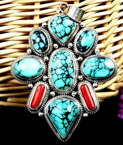 Tibetan Turquoise Pendant Tibetan Handmade Charming Pendant