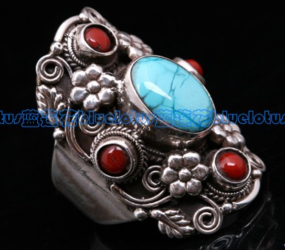 Tibetan Turquoise Ring Handmade Sterling Silver Ring