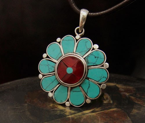 Tibetan Turquosie Coral Pendant Handmade Tibetan Pendant