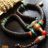 10MM Coconut Shell Old Copper Mala Tibetan Buddhist Prayer Beads Mala