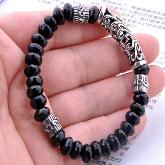 Handmade Onyx Lucky Bracelet Handmade Tibetan Sterling Silver Bracelet