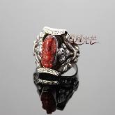 Handmade Tibetan Coral Garnesh Ring Sterling Silver Ring