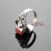 Handmade Tibetan Coral Garnesh Ring Sterling Silver Ring