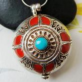 Handmade Tibetan Coral Gau Box Pendant