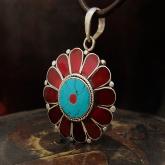 Handmade Tibetan Coral Pendant Tibetan Sterling Silver Pendant