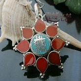 Handmade Tibetan Coral Stirling Silver Klachakra Pendant