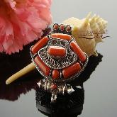 Handmade Tibetan Gau Box Red Coral Sterling Silver Pendant