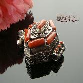 Handmade Tibetan Gau Box Red Coral Sterling Silver Pendant