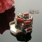 Handmade Tibetan Gau Box Red Coral Sterling Silver Pendant