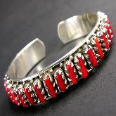 Handmade Tibetan Jewelry Red Coral Stirling Silver Bracelet