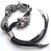 Handmade Tibetan Leather Silver Dragon Bracelet