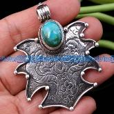 Handmade Tibetan Old Silver Turquoise Dragon Pendant