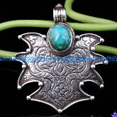 Handmade Tibetan Old Silver Turquoise Dragon Pendant